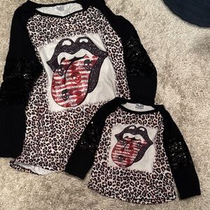 Leopard Print mommy and me Rolling Stones Halloween tops L/4T
